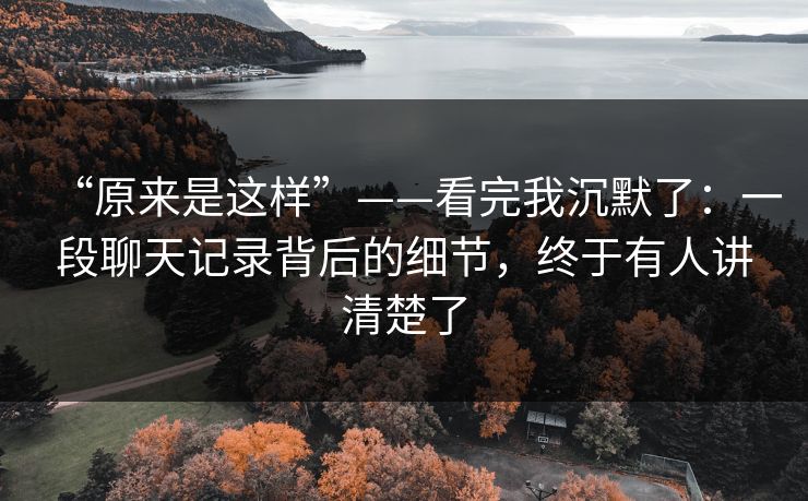 “原来是这样”——看完我沉默了：一段聊天记录背后的细节，终于有人讲清楚了