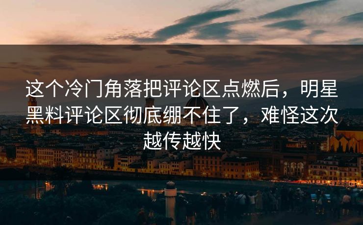 这个冷门角落把评论区点燃后，明星黑料评论区彻底绷不住了，难怪这次越传越快